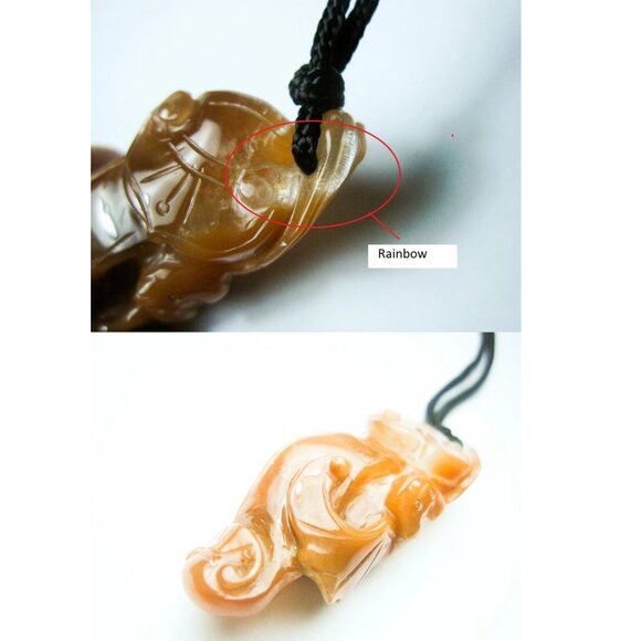 Crystal Quartz Pendant Necklace Hand Carved Chinese Lucky Symbol Vintage Jewelry - Picture 5 of 8